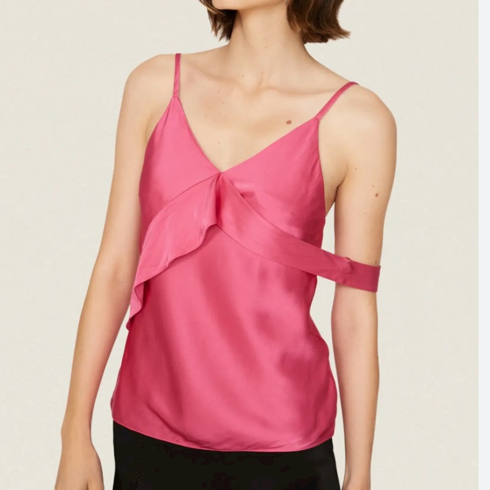 Pink V-Neck Sleeveless Camisole with Asymmetrical Wrap Design